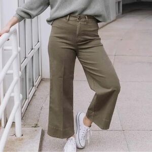 LOFT Curvy High Waist Wide Leg Olive Cropped Jeans